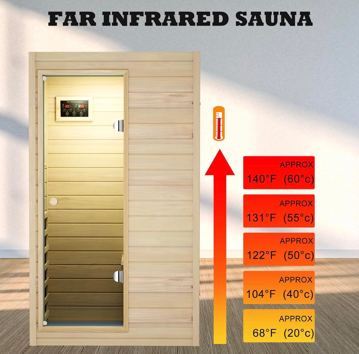 1 Person Sauna, Low EMF Far Infrared Indoor Dry Sauna Room, 905WEuropean Aspen Wood, Bluetooth Speakers, Reading lamp, Left Door