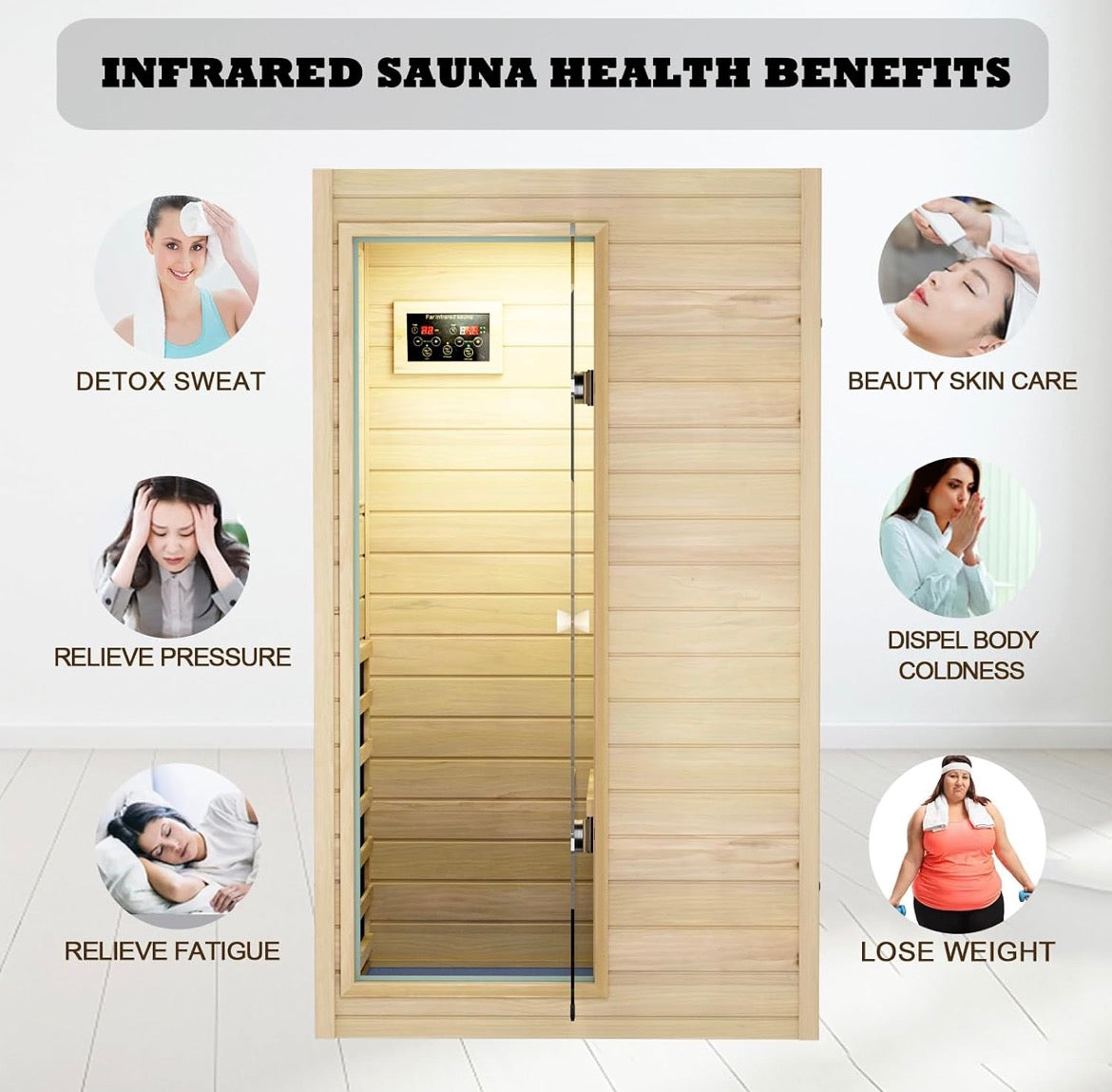 1 Person Sauna, Low EMF Far Infrared Indoor Dry Sauna Room, 905WEuropean Aspen Wood, Bluetooth Speakers, Reading lamp, Left Door