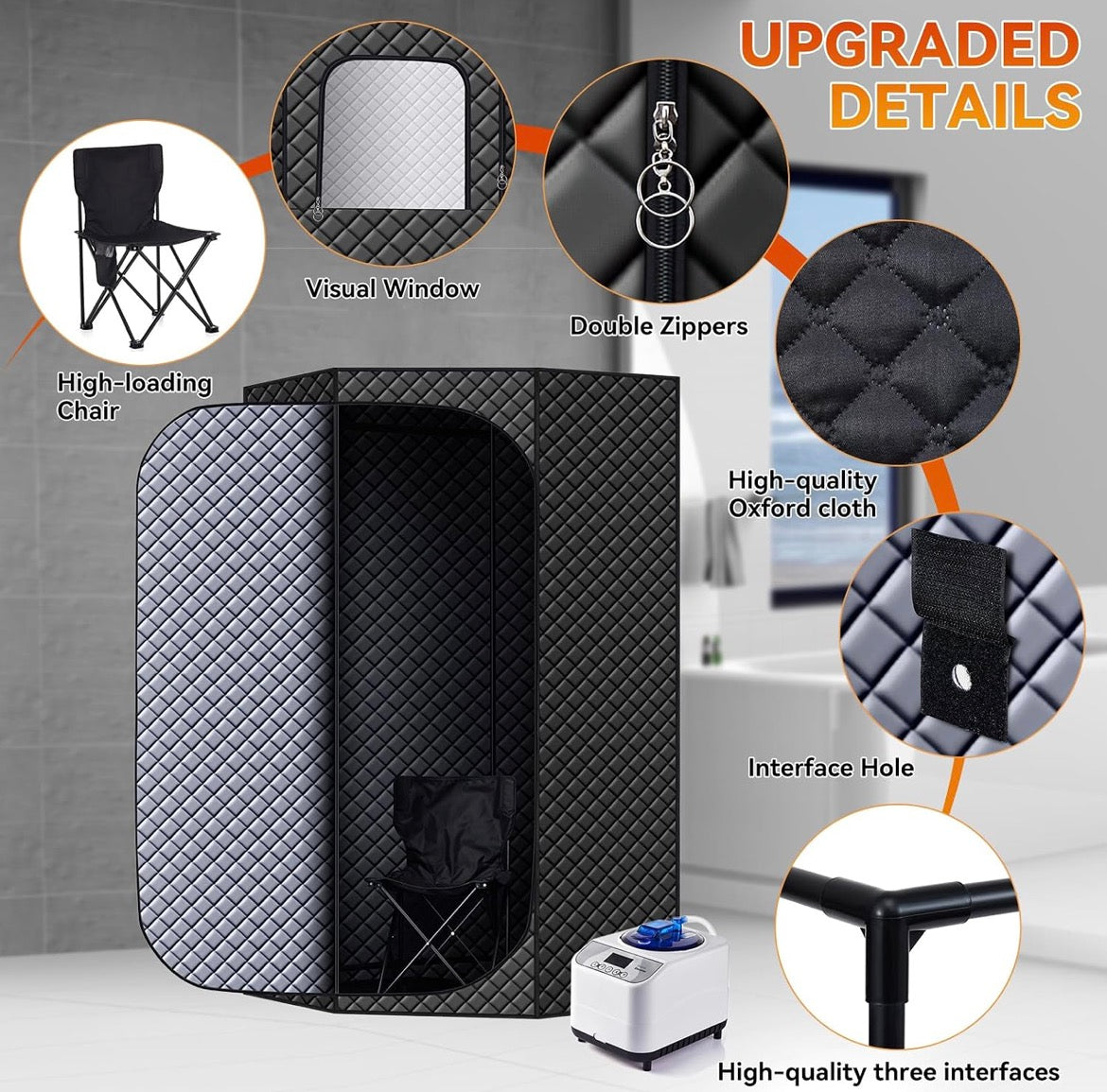 Durable and Portable pentagonal (46 x46 x67) Home Sauna Tent, Equipped with a Quick Heating steam Room, Remote Control, Folding Chairs, and Floor mats, Suitable for Indoor and Outdoor Relaxation